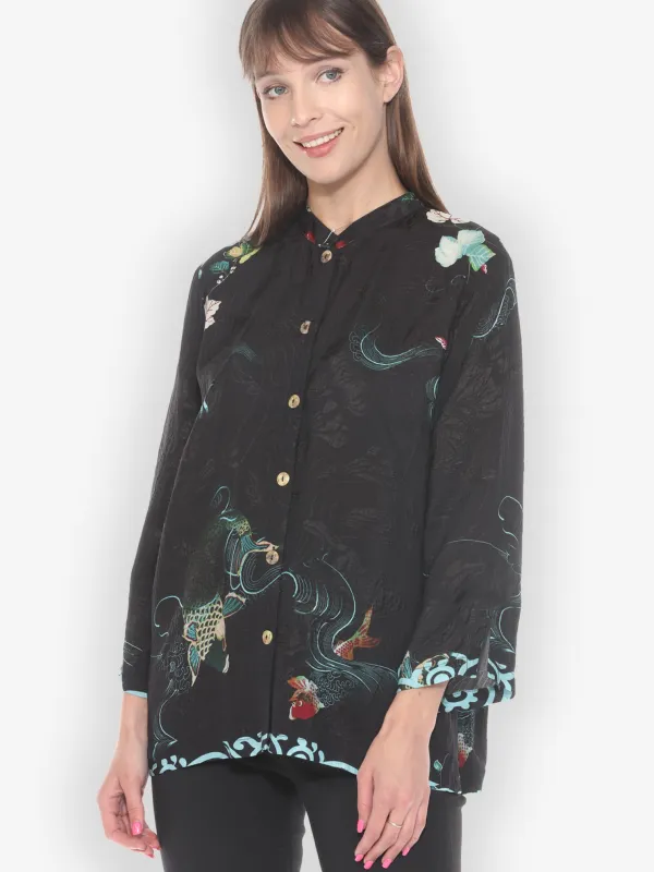Koi and Leaves Silk Blouse sold by Citron