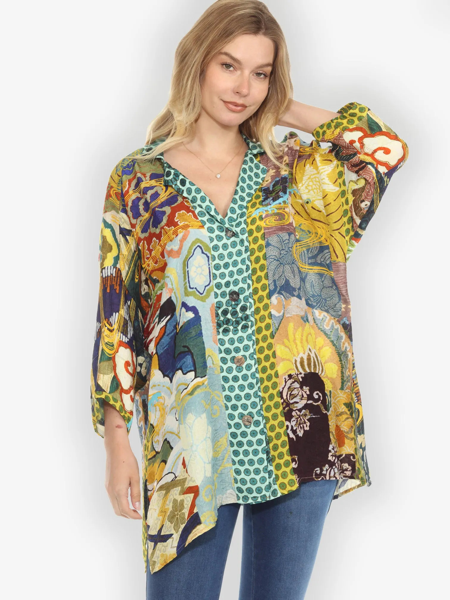 Lucy's Floral Garden Notched Collar Silk Blouse - 3X sold by Citron product image thumbnail 2