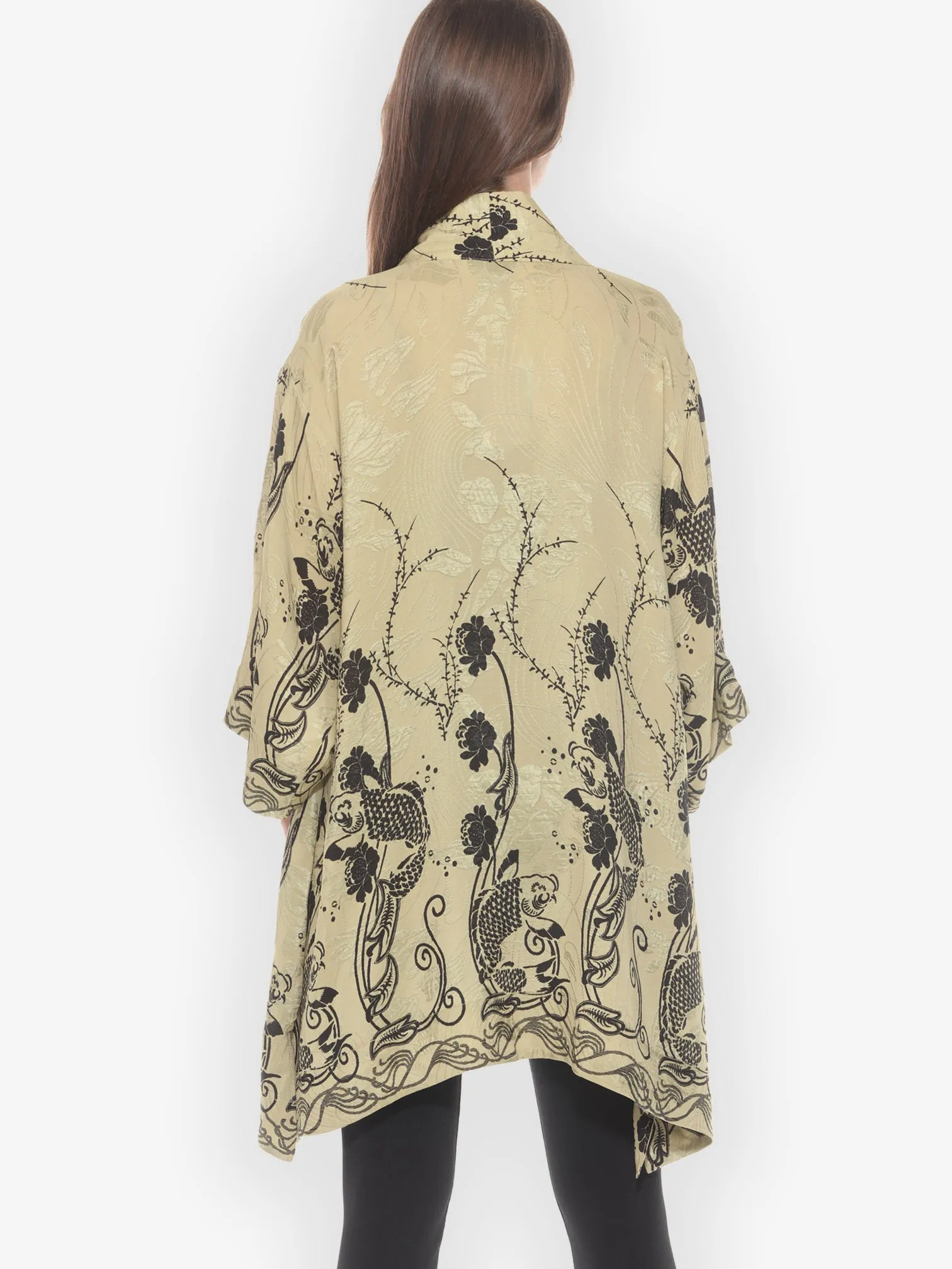 Graceful Fish Flowers in Khaki Kimono Jacket sold by Citron product image thumbnail 4