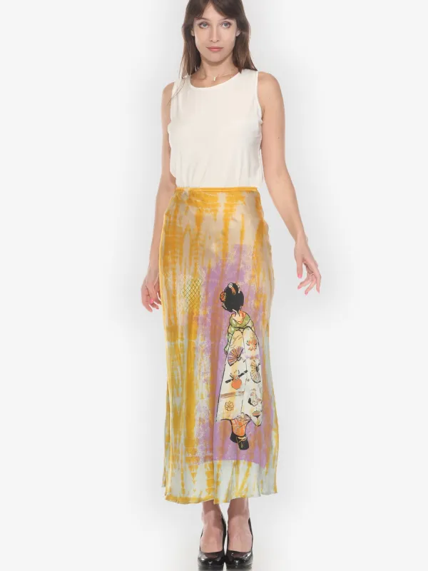 Silk Satin Geisha Tie Dye Skirt - XS sold by Citron
