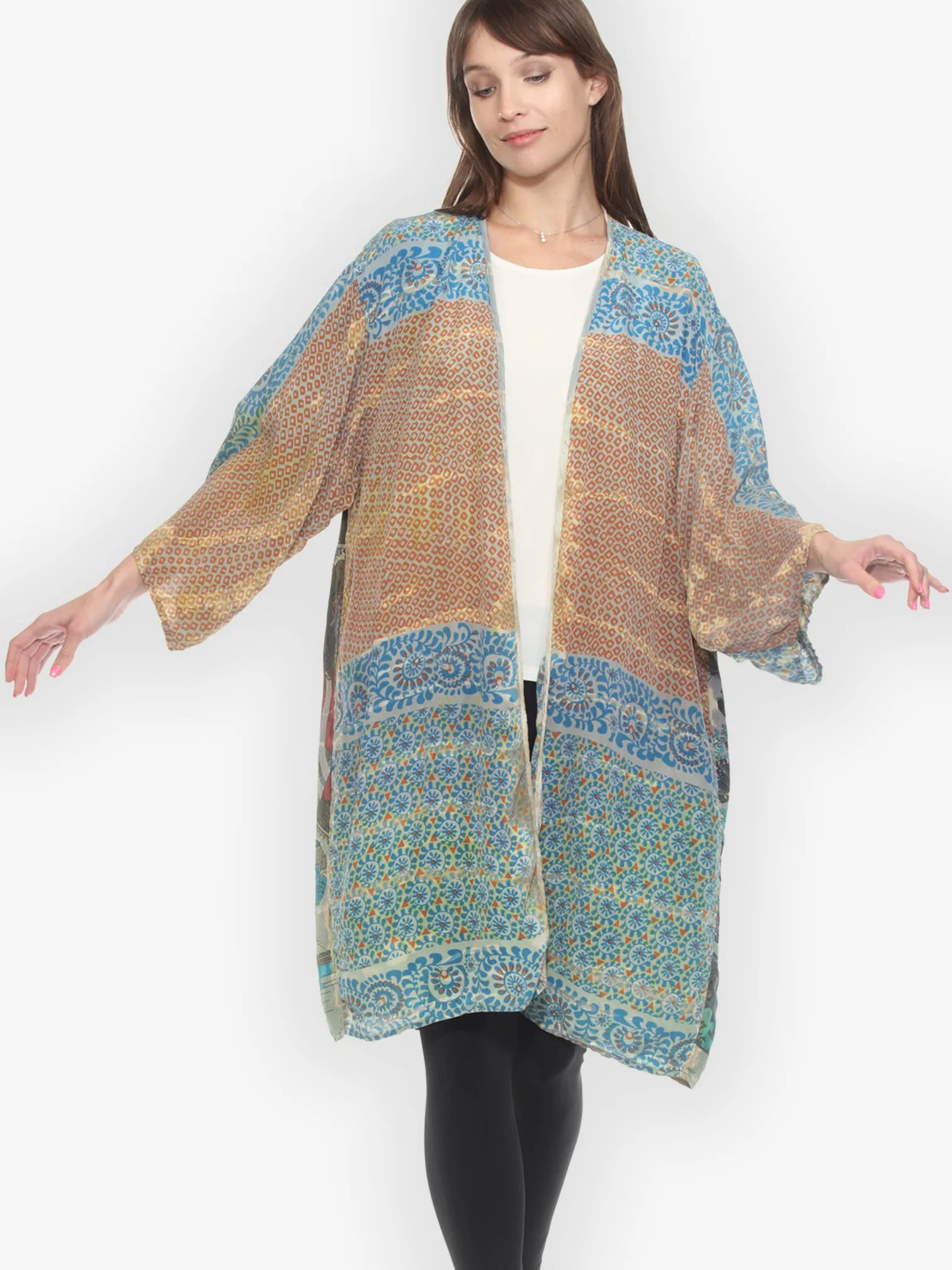 Tie Dyed Silk Kimono Duster - 1X sold by Citron