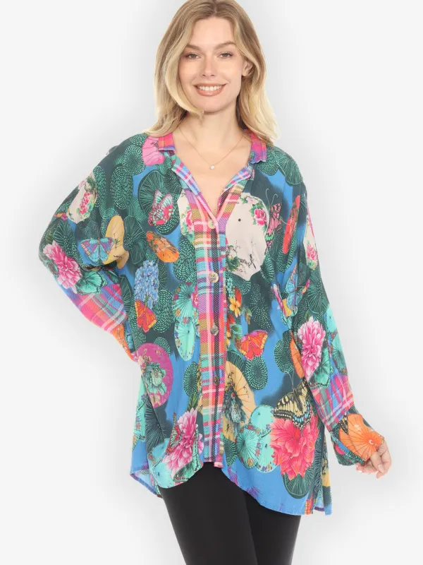 Textured Flower Butterfly Notch Collar Shirt - XL sold by Citron