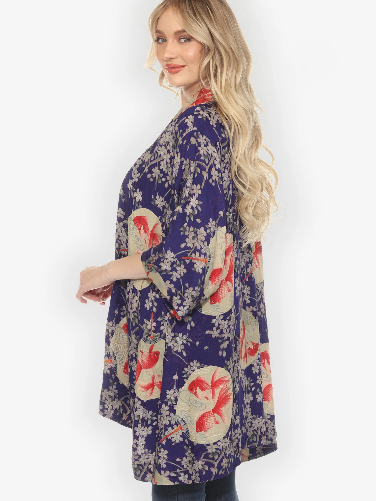 Goldfish and Blossom Silk Kimono Jacket sold by Citron product image thumbnail 4