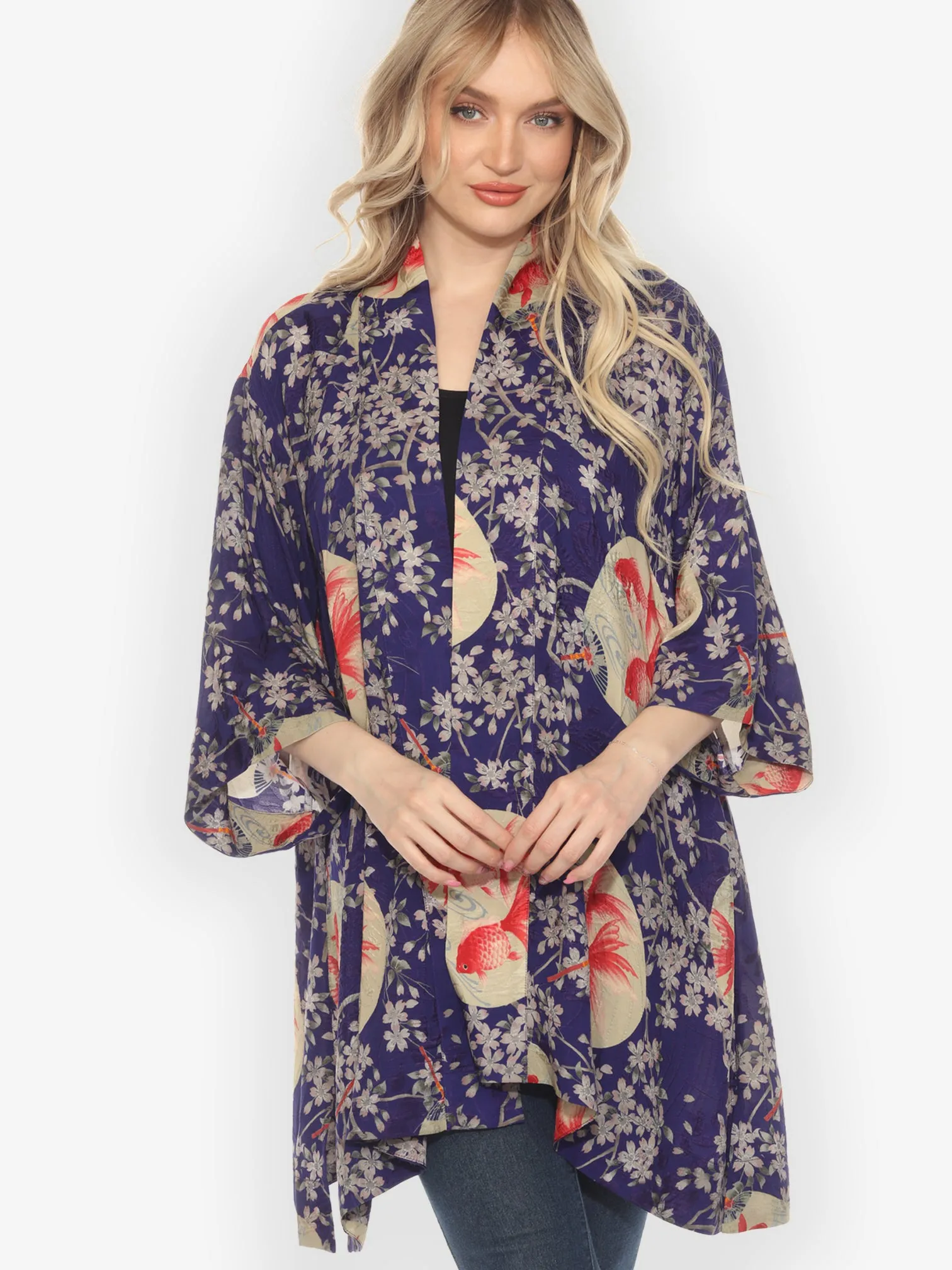 Goldfish and Blossom Silk Kimono Jacket sold by Citron