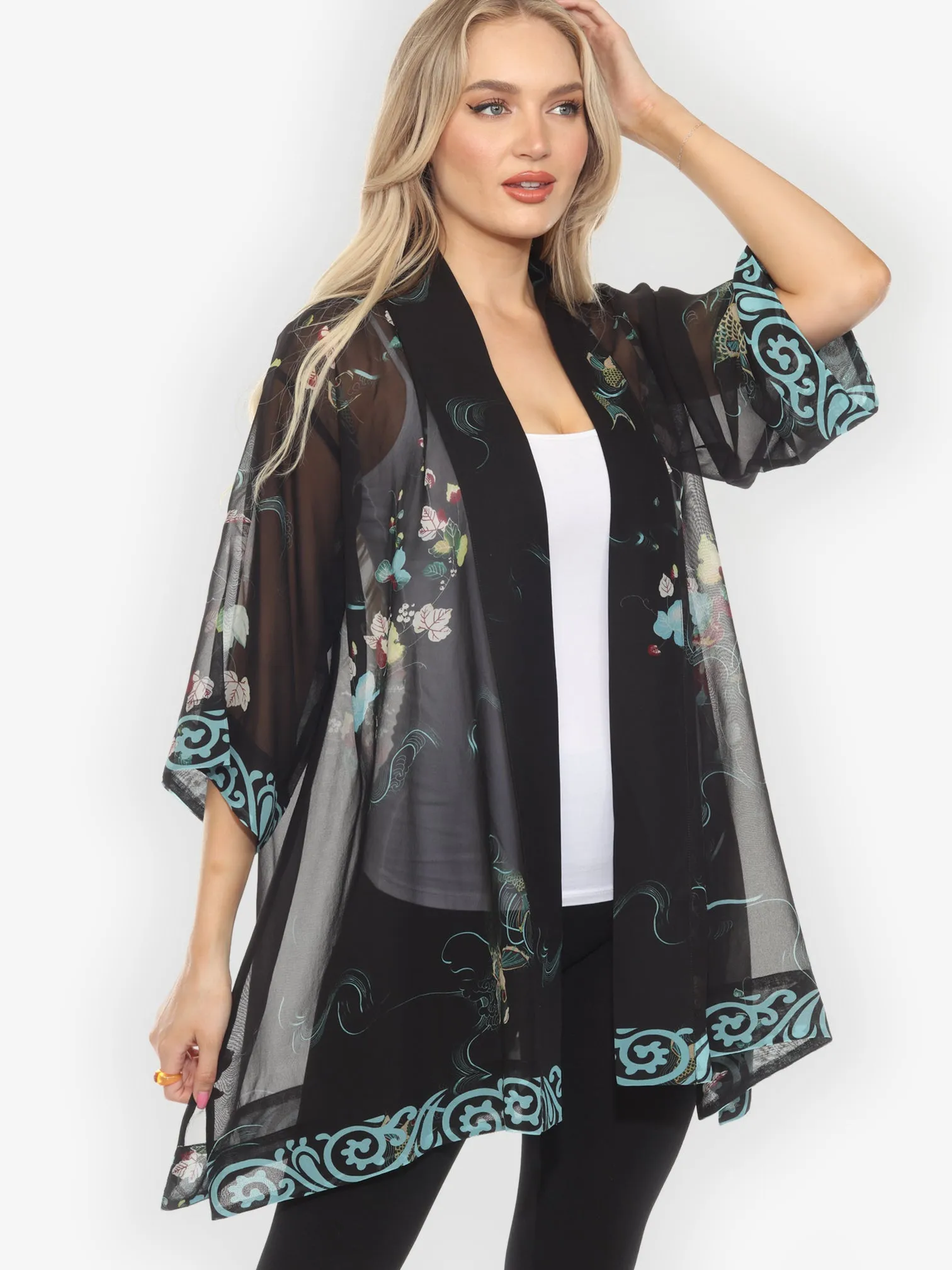 Koi and Leaves Silk Kimono Jacket sold by Citron product image thumbnail 3