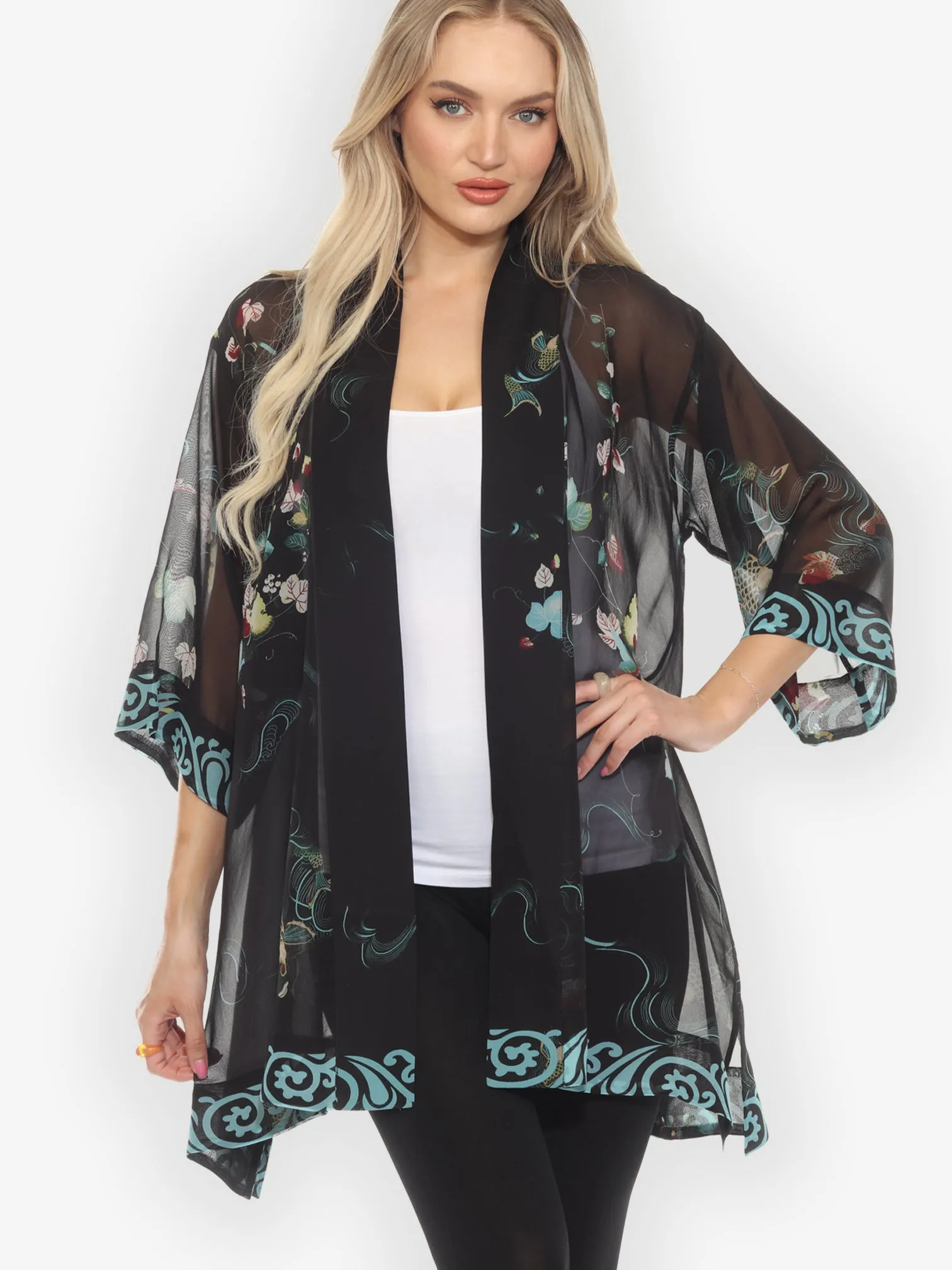Koi and Leaves Silk Kimono Jacket sold by Citron