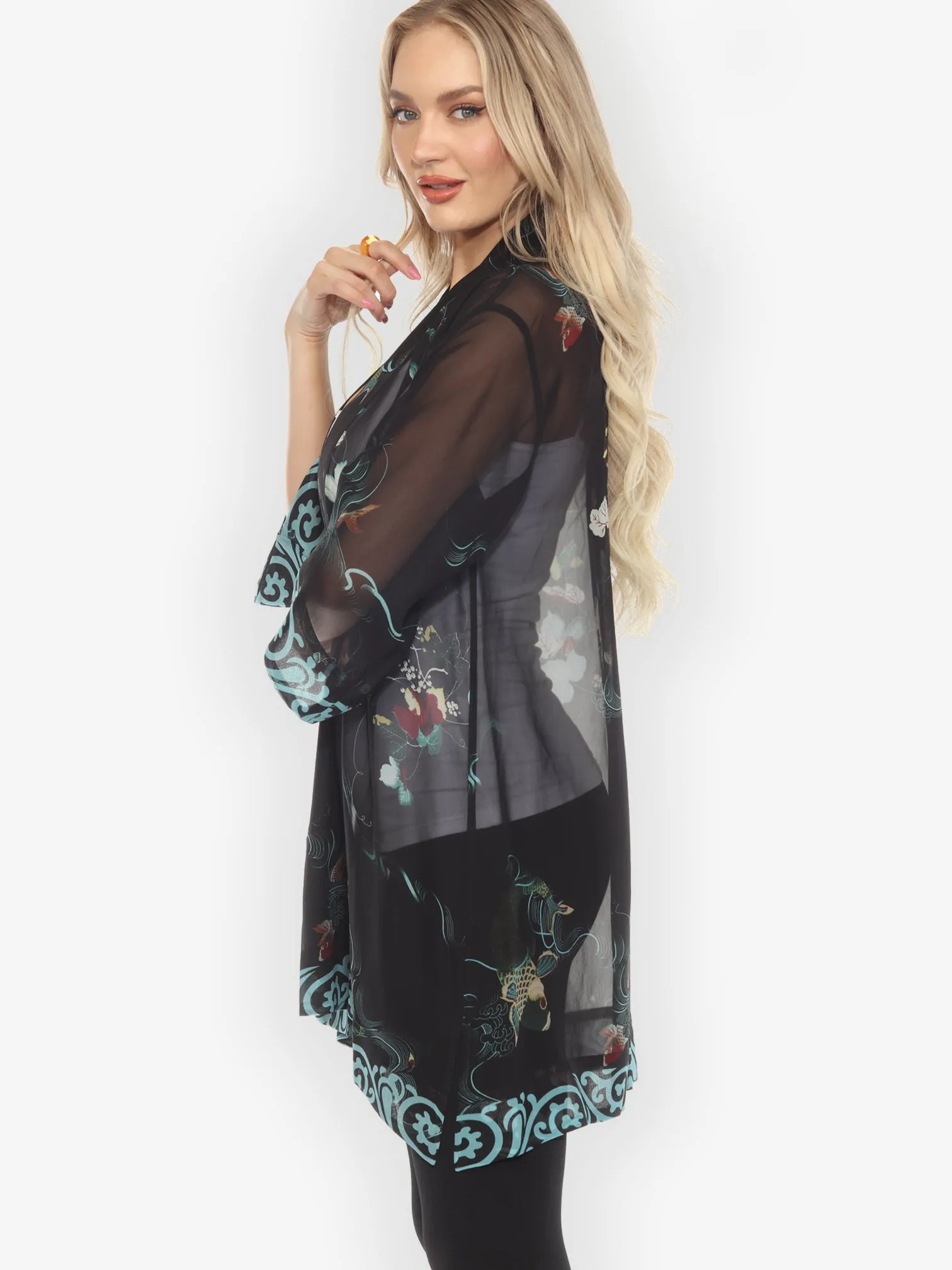 Koi and Leaves Silk Kimono Jacket sold by Citron product image thumbnail 2