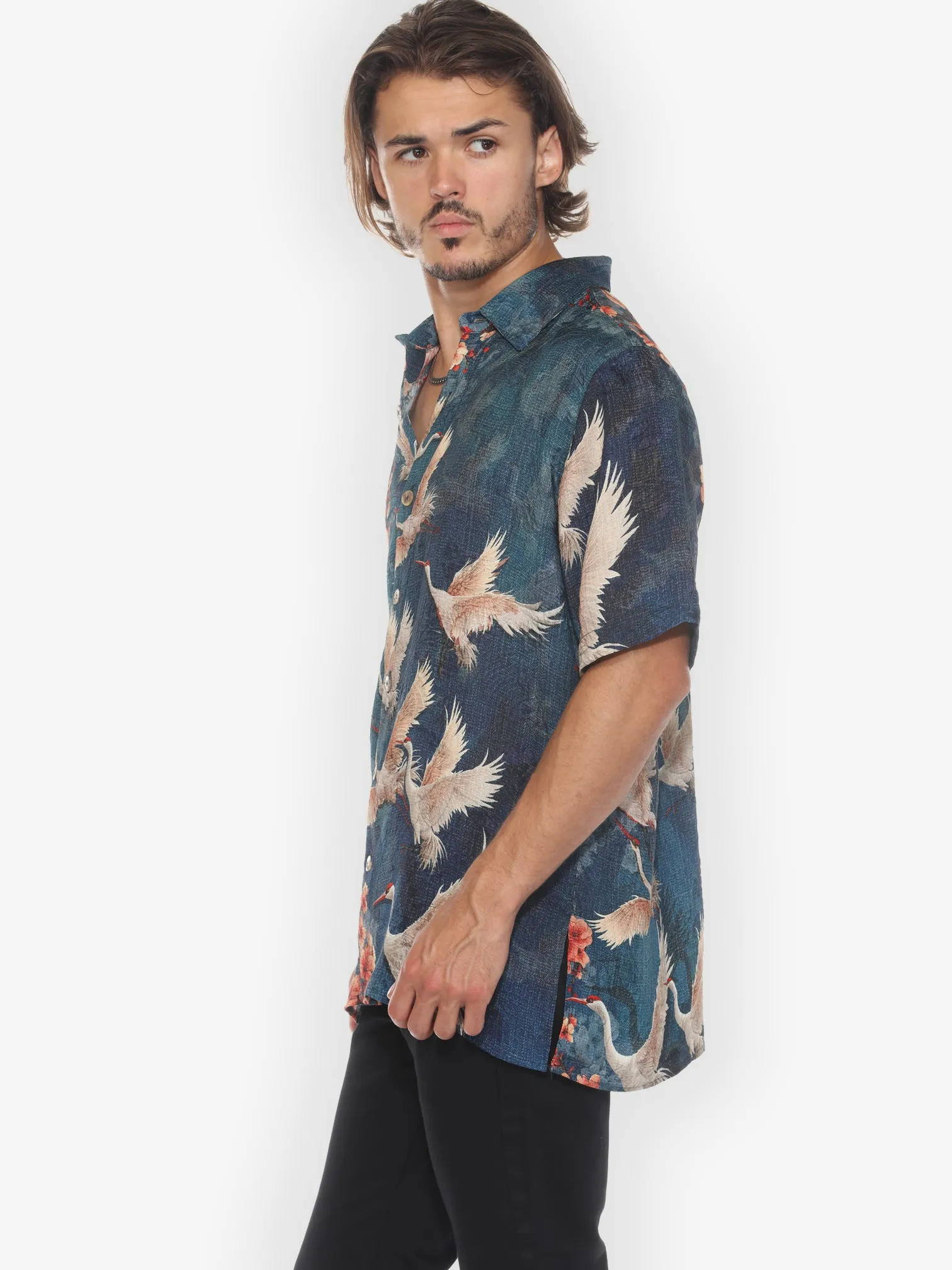 Sakura and Cranes Men’s Silk Blend Shirt sold by Citron product image thumbnail 4