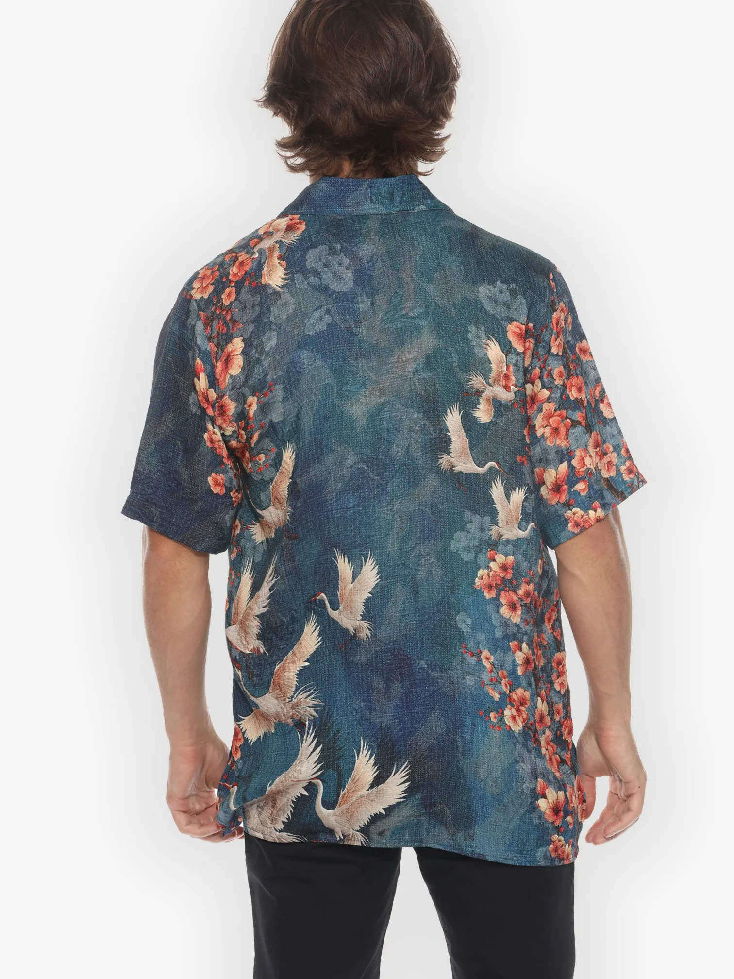 Sakura and Cranes Men’s Silk Blend Shirt sold by Citron product image thumbnail 2