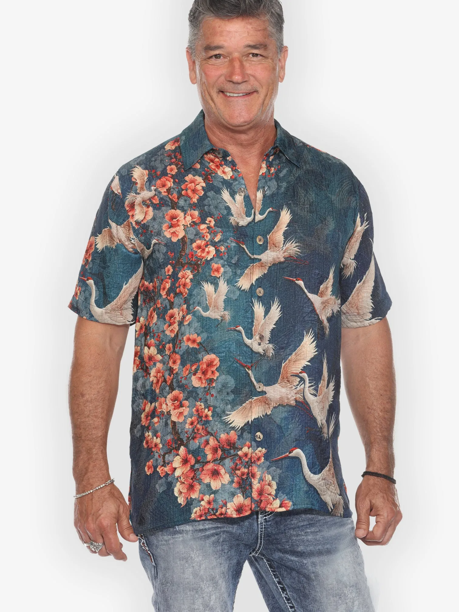Sakura and Cranes Men’s Silk Blend Shirt sold by Citron product image thumbnail 5