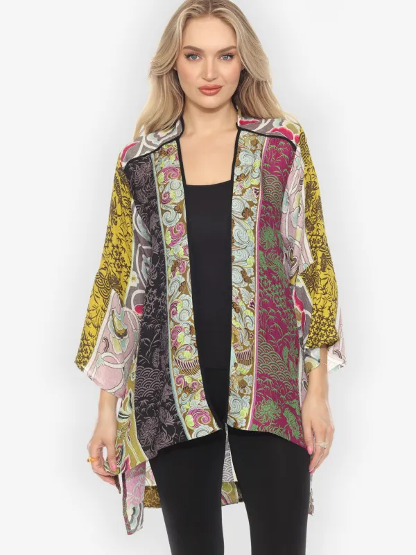 Zen Patchwork Stripe Gold Silk Jacket - M sold by Citron
