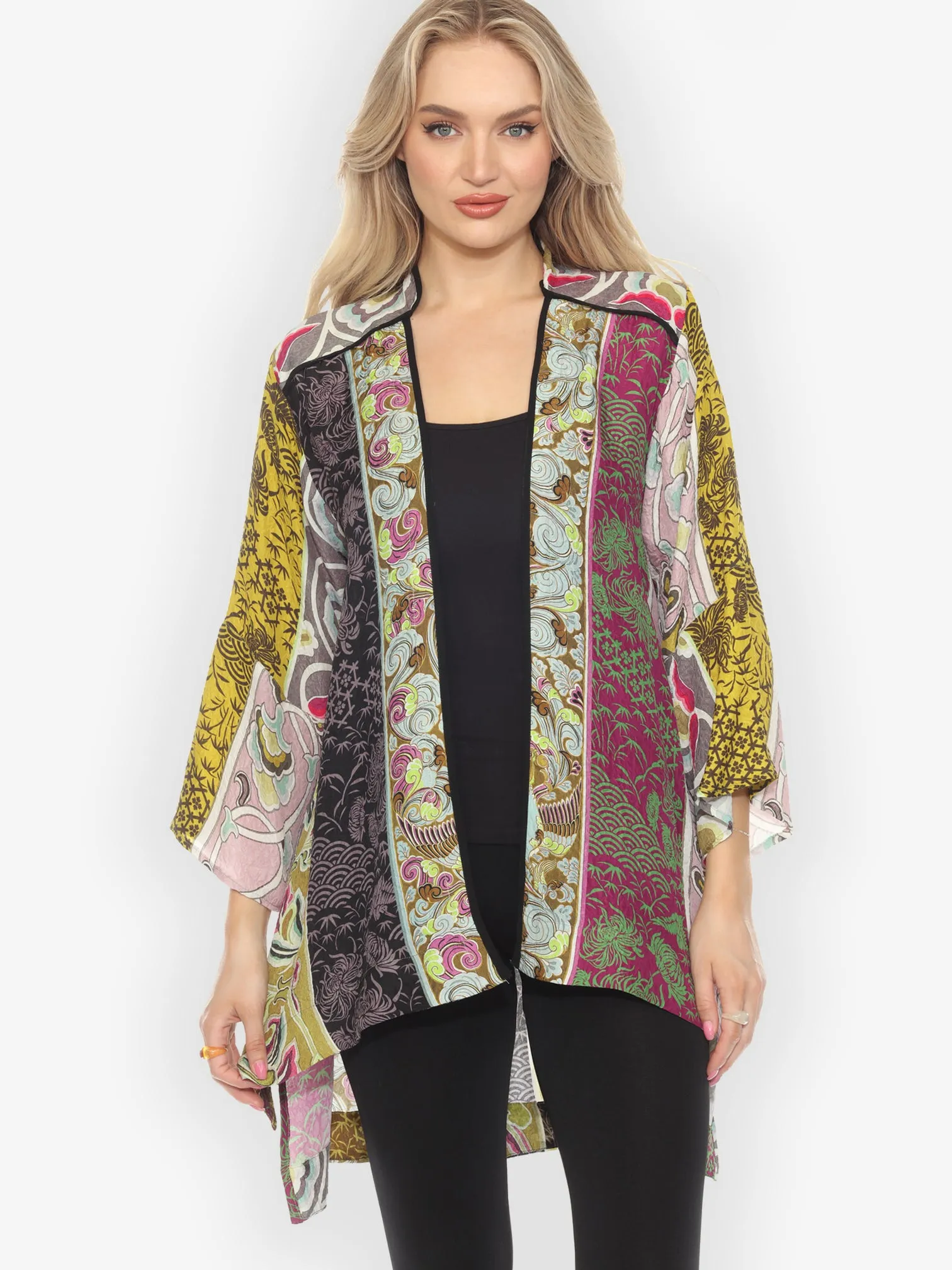 Zen Patchwork Stripe Gold Silk Jacket - M sold by Citron