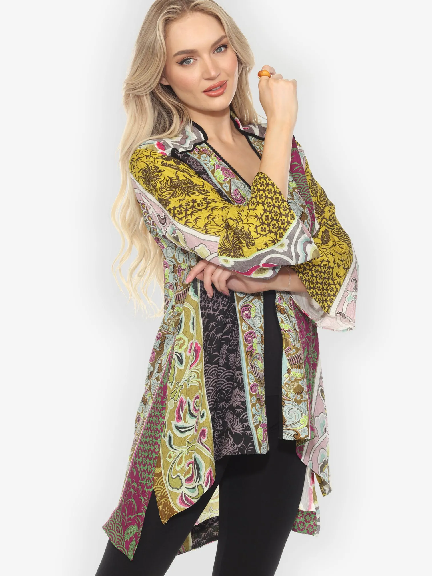 Zen Patchwork Stripe Gold Silk Jacket - M sold by Citron product image thumbnail 2