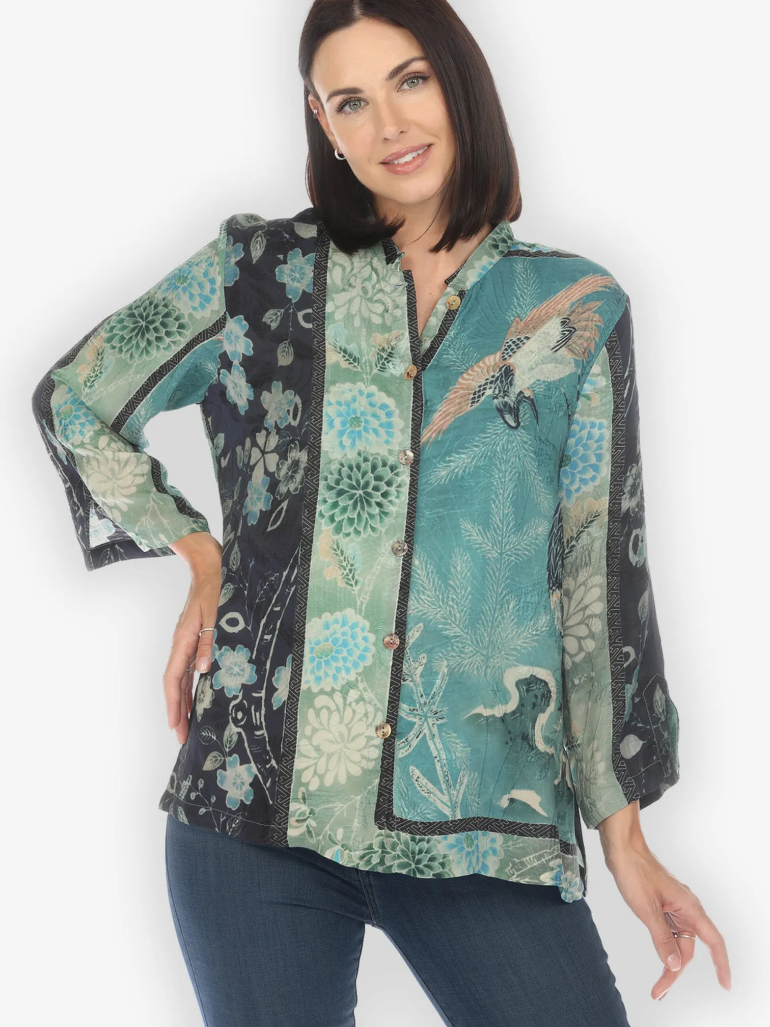 Crane Bamboo Floral Silk Blend Blouse sold by Citron