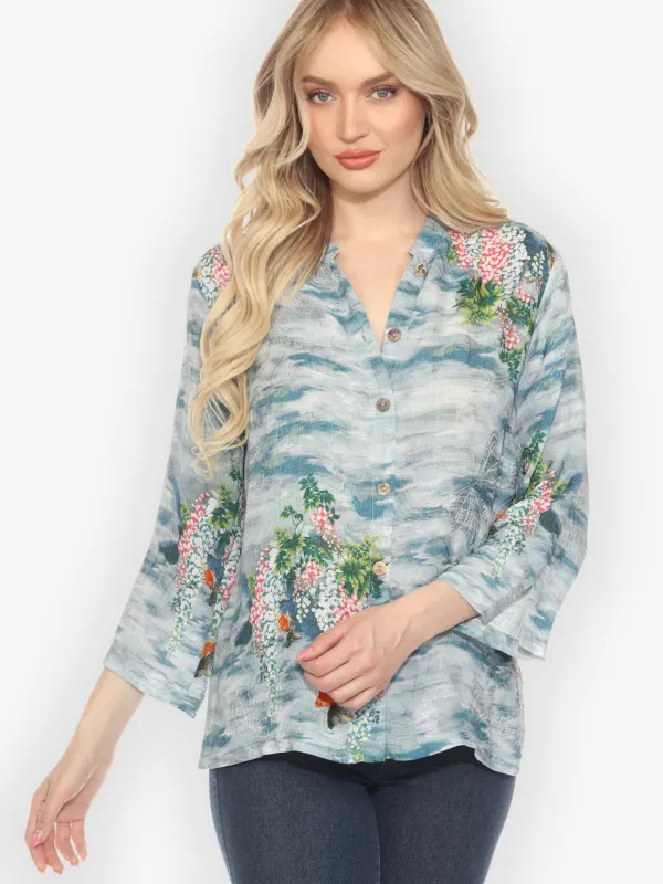 Water and Koi Classic Citron Silk Blouse sold by Citron