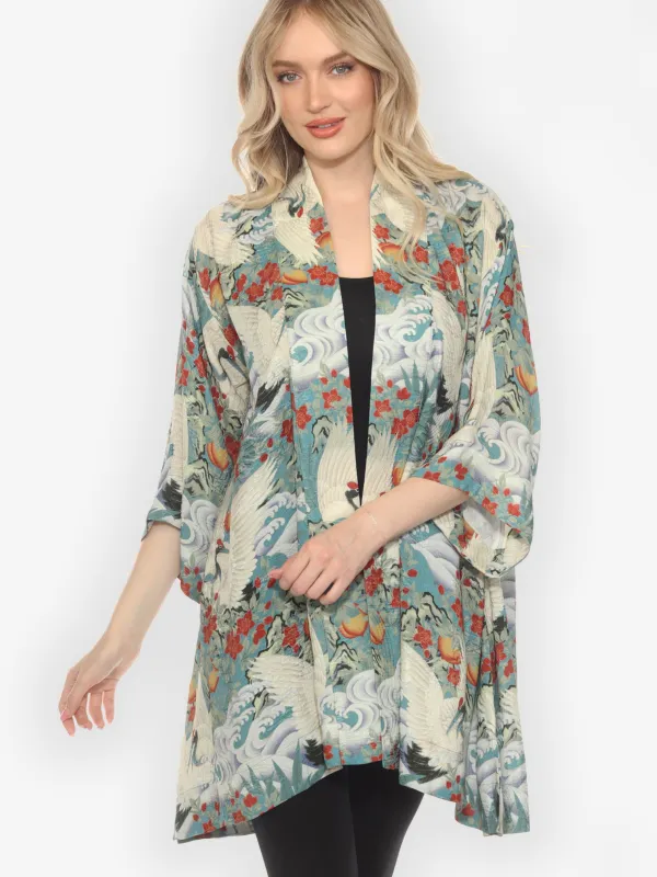 Crane in Jungle Silk Kimono Jacket sold by Citron