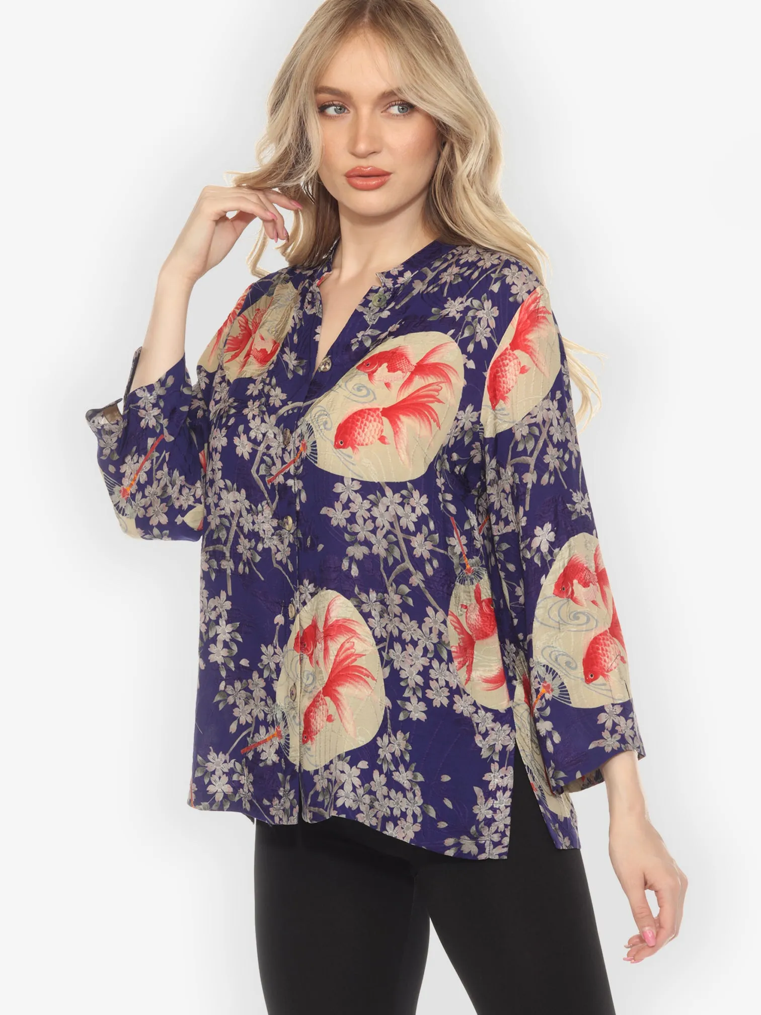 Goldfish and Blossom Classic Silk Blouse sold by Citron product image thumbnail 4