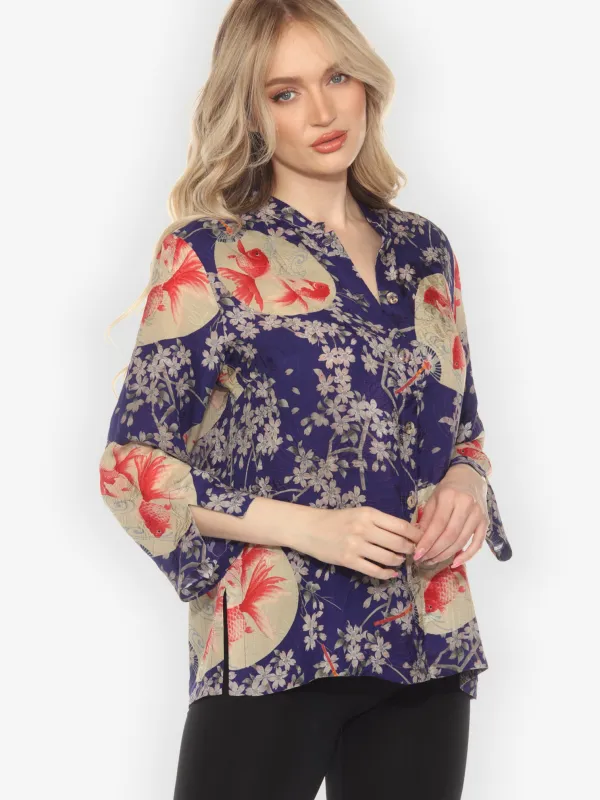 Goldfish and Blossom Classic Silk Blouse sold by Citron