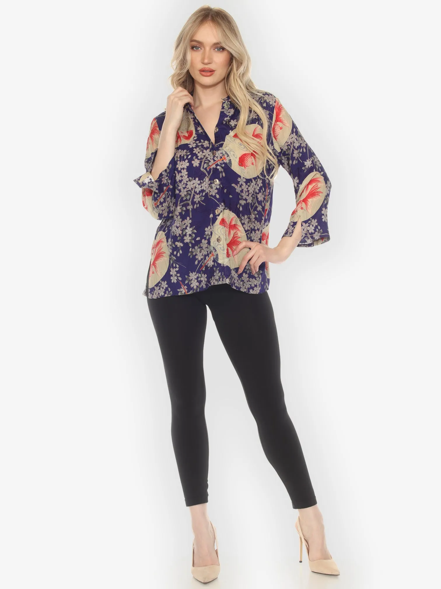 Goldfish and Blossom Classic Silk Blouse sold by Citron product image thumbnail 5