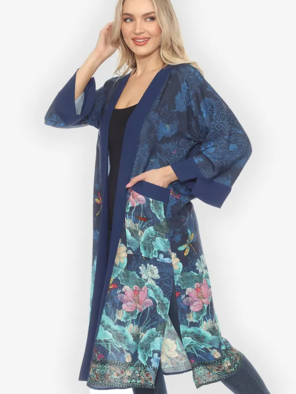 Dragonfly Lotus Turquoise Kimono Duster - M sold by Citron
