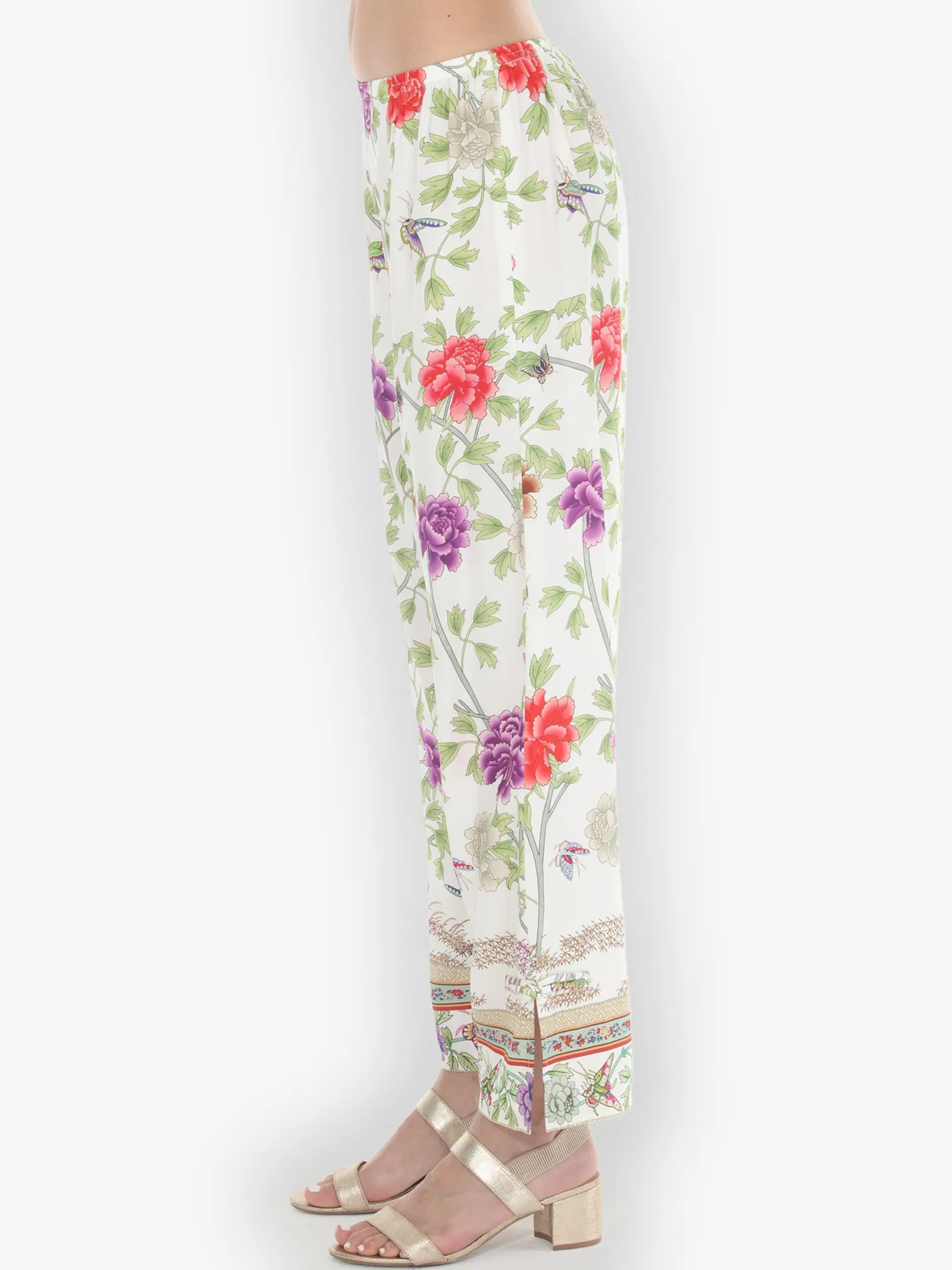 Border Floral Butterflies in White Pull on Pant sold by Citron product image thumbnail 3