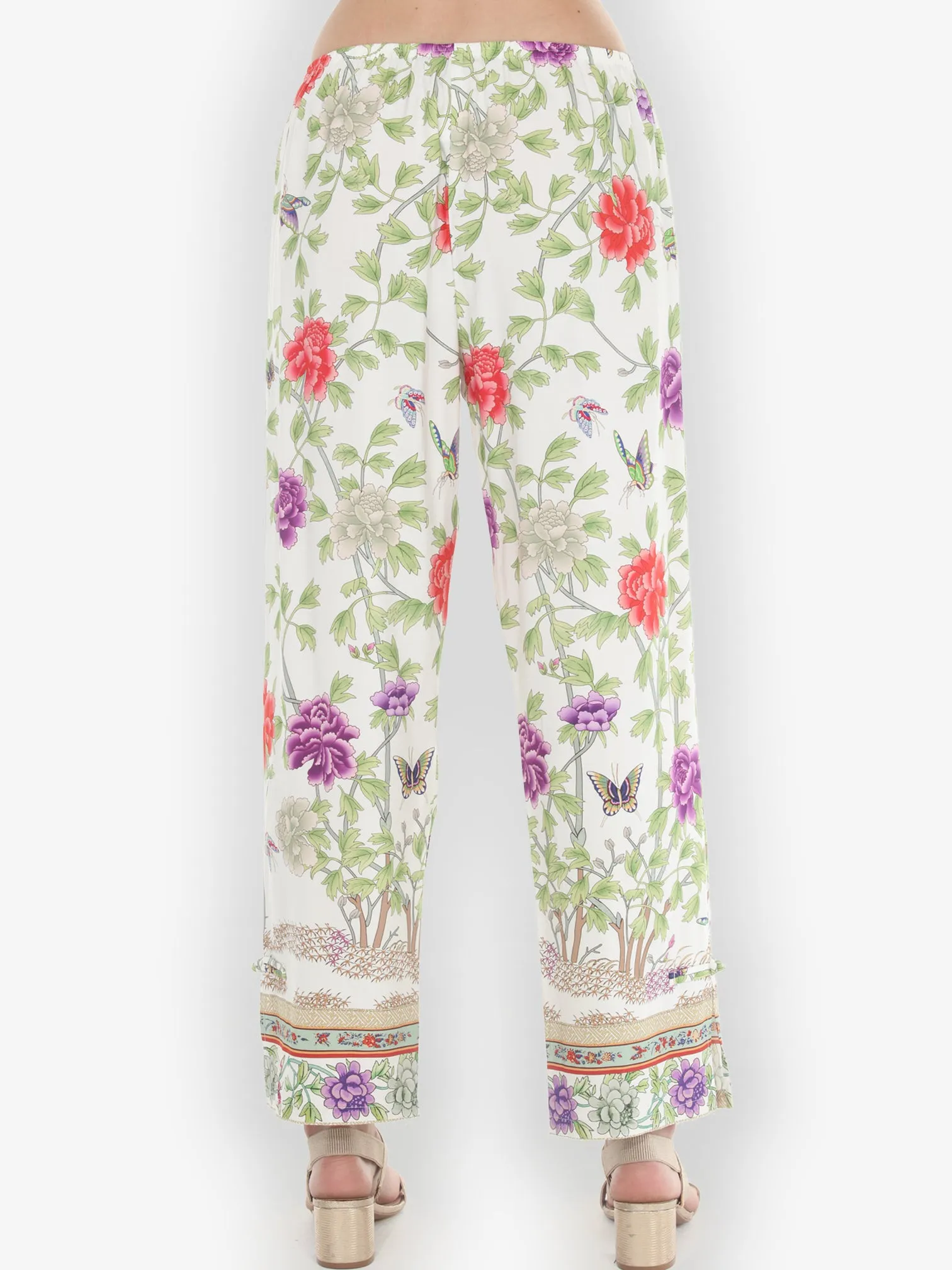 Border Floral Butterflies in White Pull on Pant sold by Citron product image thumbnail 4