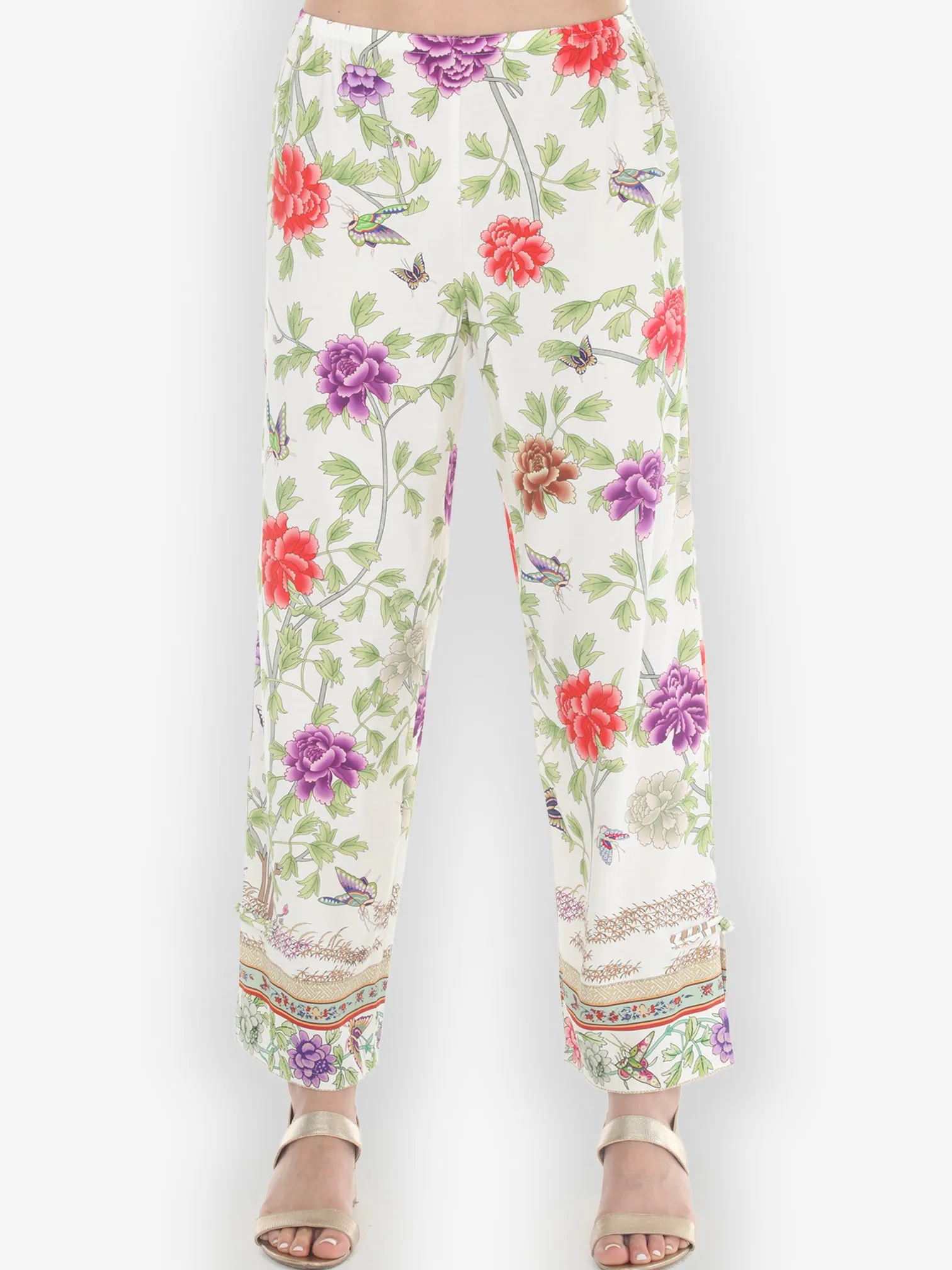 Border Floral Butterflies in White Pull on Pant sold by Citron product image thumbnail 2