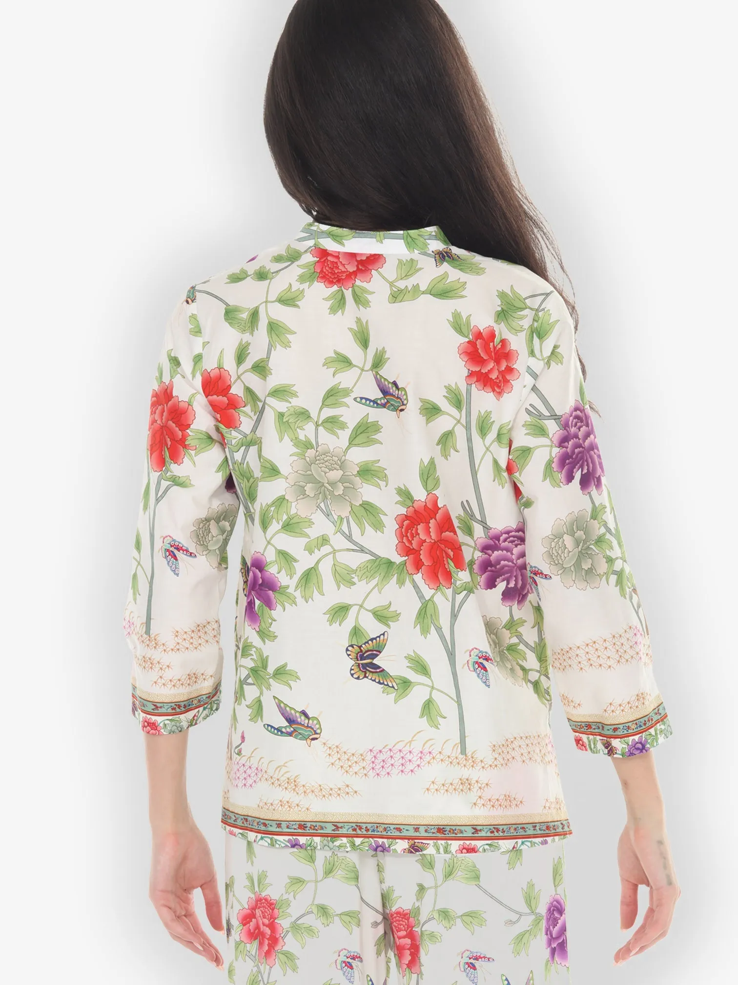 Border Floral Butterflies in White Cotton Blouse sold by Citron product image thumbnail 3
