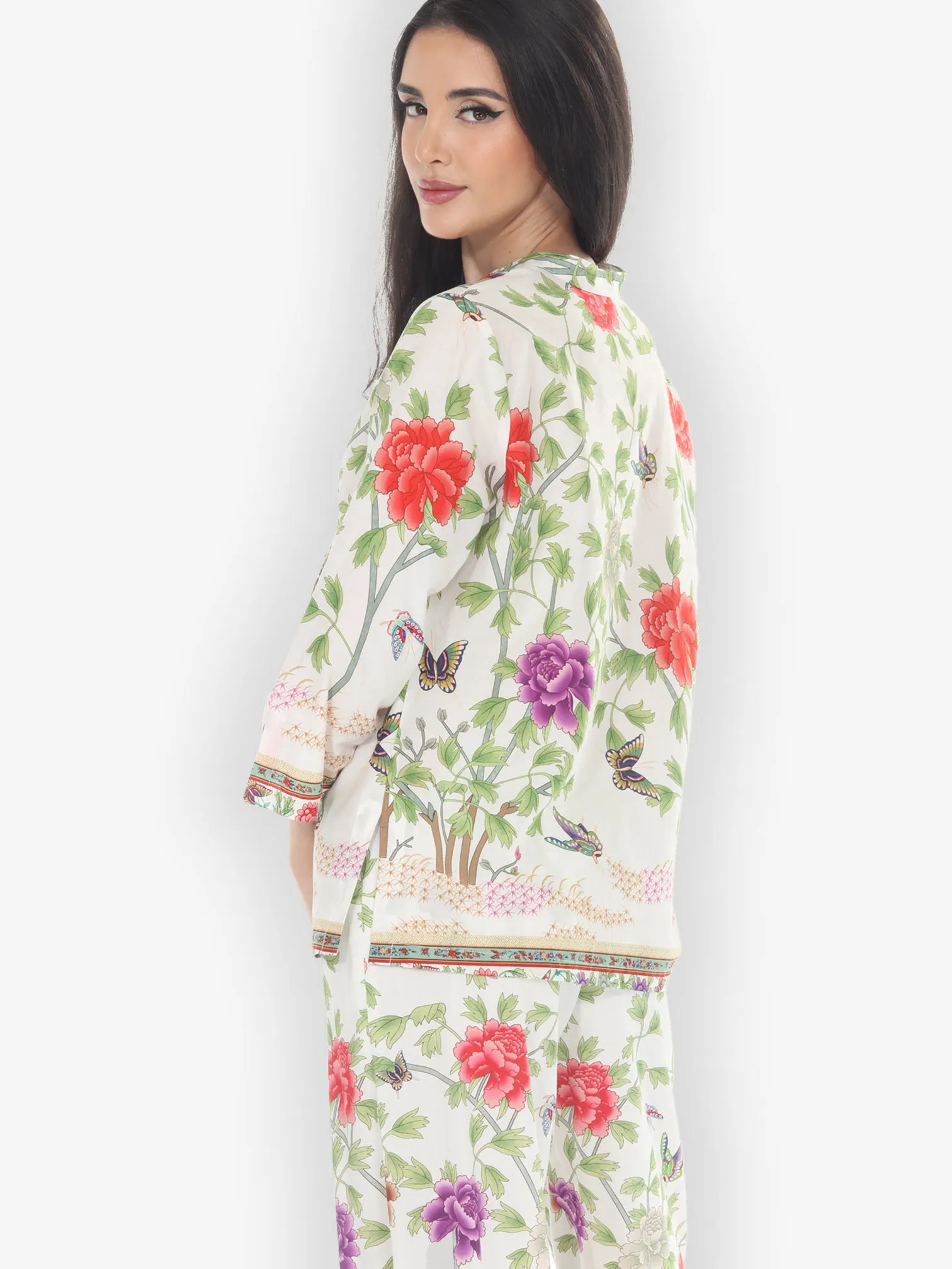 Border Floral Butterflies in White Cotton Blouse sold by Citron product image thumbnail 4