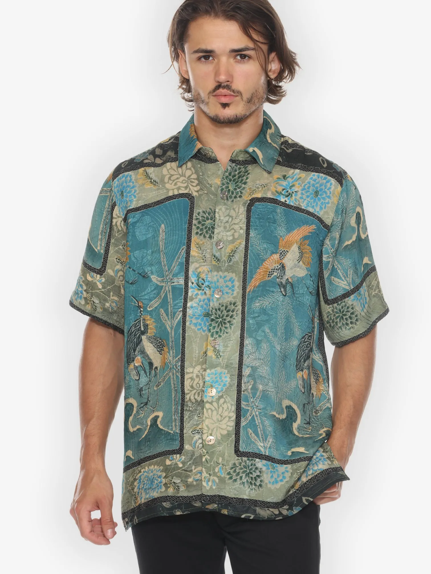 Crane Bamboo Floral Engineered Men’s Silk Shirt sold by Citron