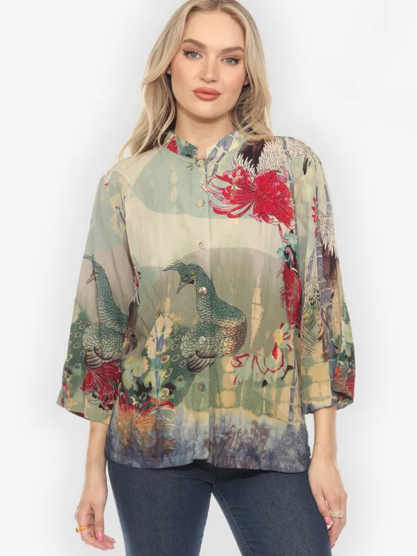 Peacock Chrysanthemum Art Tie Dye Blouse - XL sold by Citron