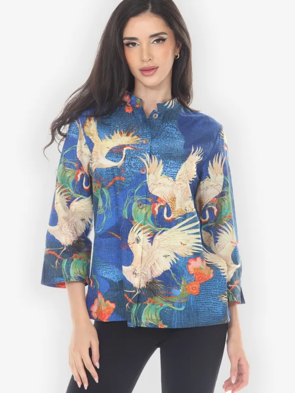 Blossom and Crane Cotton Blouse sold by Citron