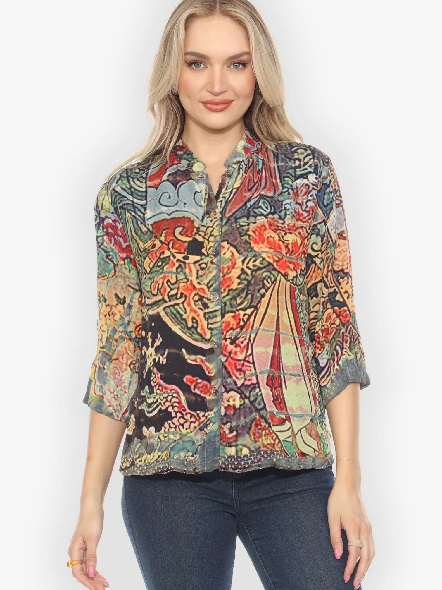 Kimono Combination Silk Tie Dye Blouse - S sold by Citron