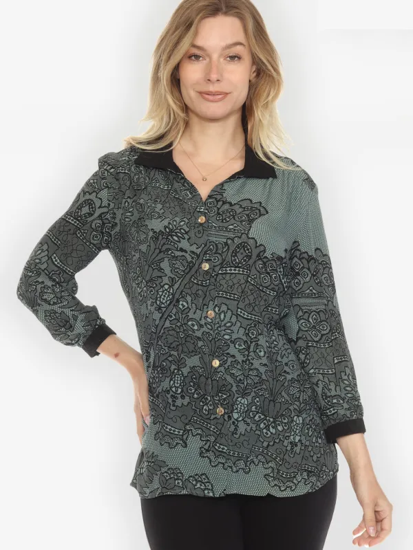 Lace Turquoise Hand Dyed Silk Blouse - XS made by Citron