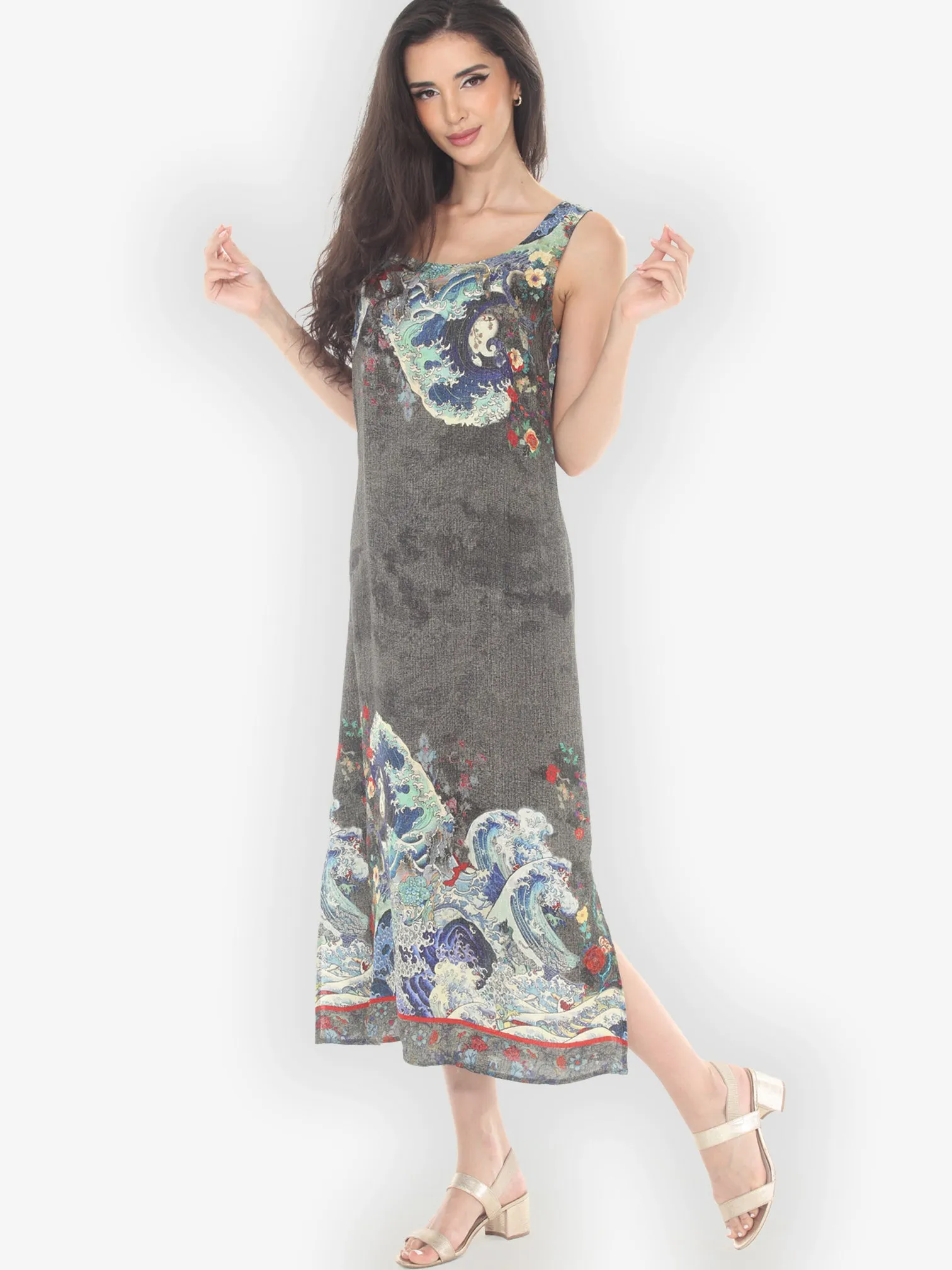 Waves Art in Dark Gray Silk Tank Dress sold by Citron product image thumbnail 2