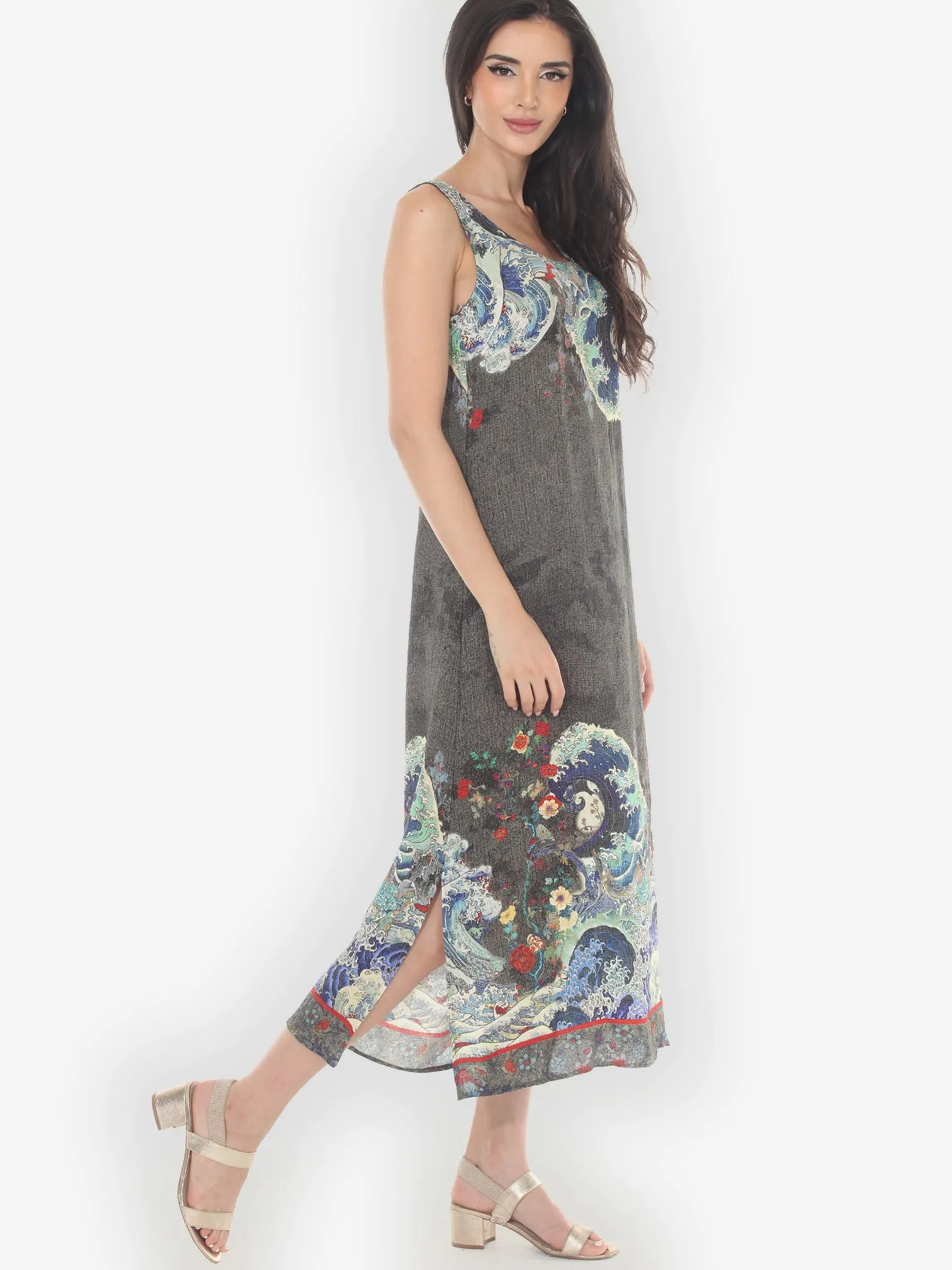 Waves Art in Dark Gray Silk Tank Dress sold by Citron product image thumbnail 3
