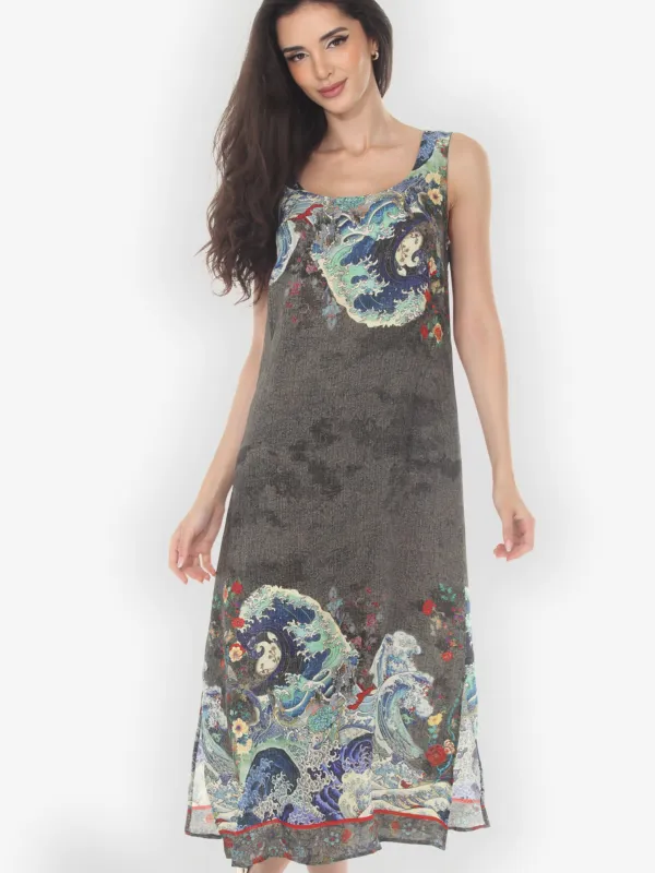 Waves Art in Dark Gray Silk Tank Dress sold by Citron