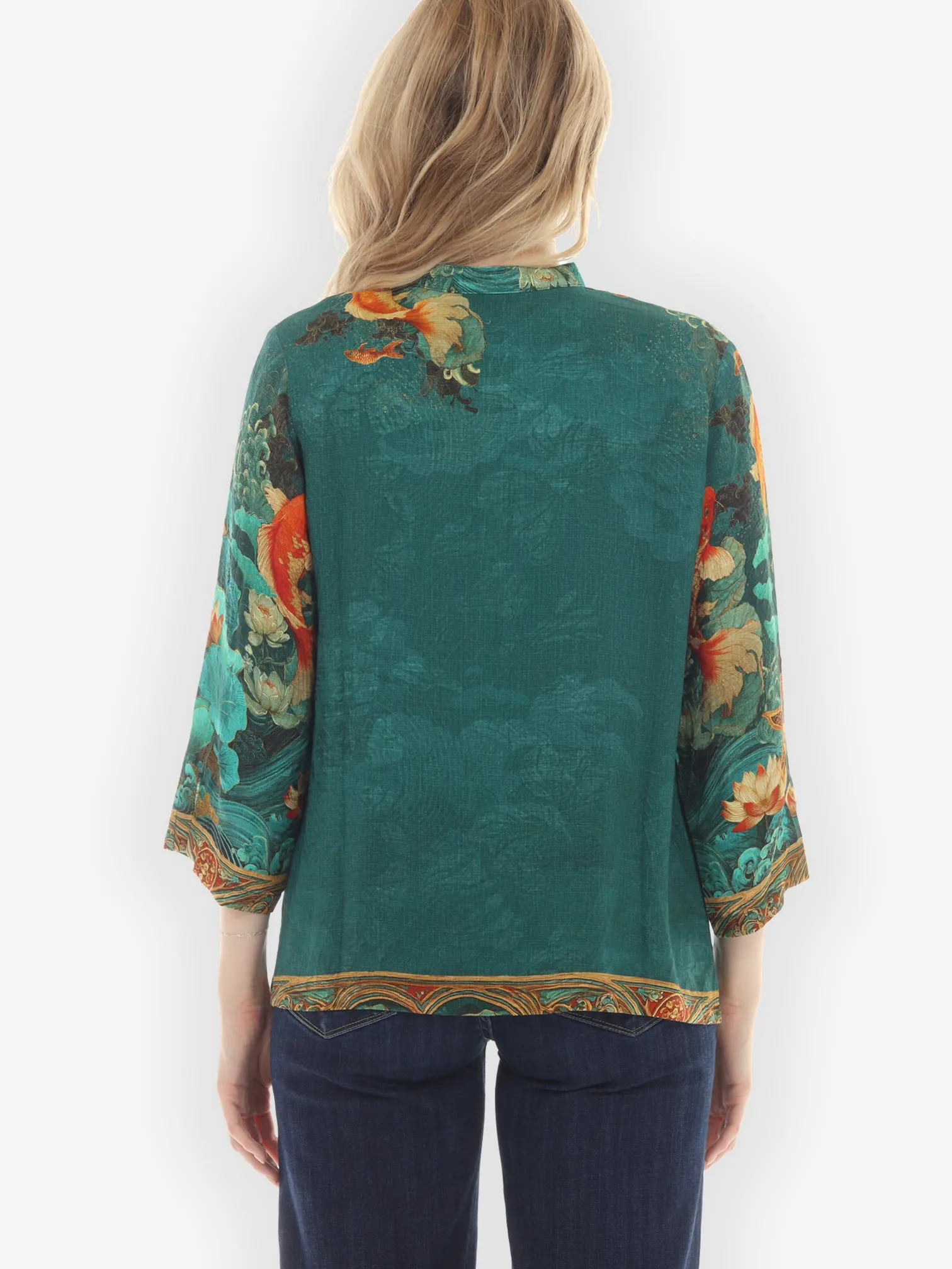 Koi Fish and Sea Wave Silk Blouse sold by Citron product image thumbnail 3
