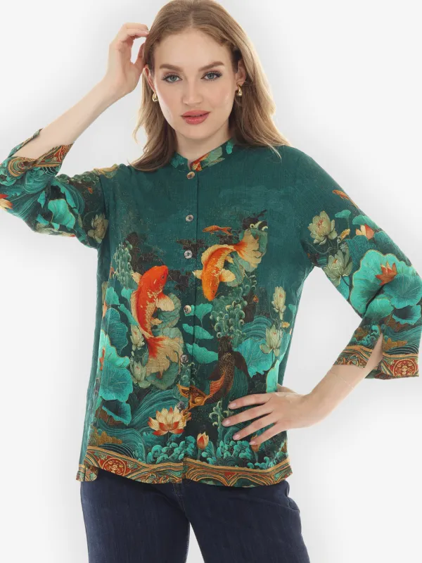 Koi Fish and Sea Wave Silk Blouse sold by Citron