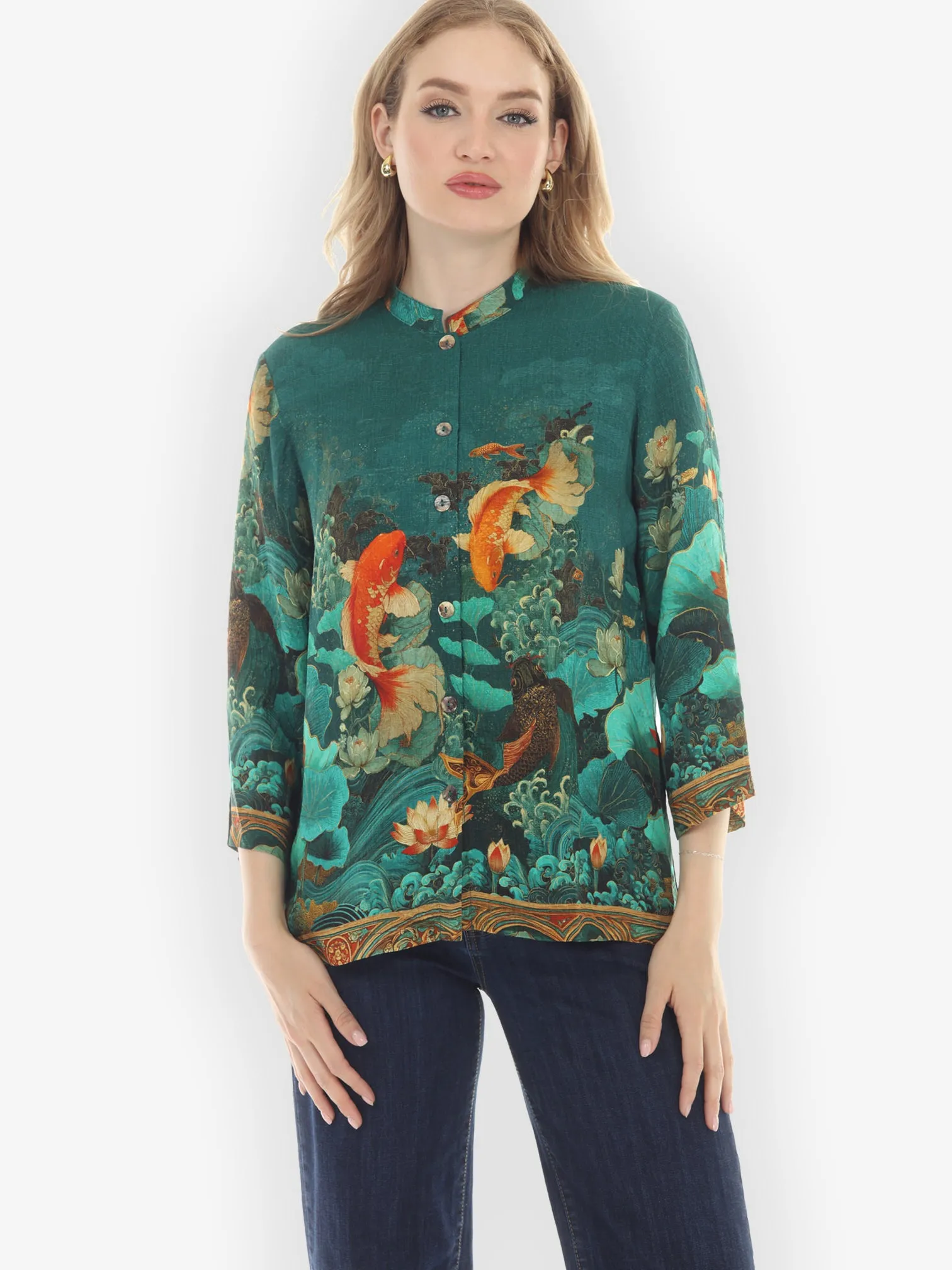 Koi Fish and Sea Wave Silk Blouse sold by Citron product image thumbnail 4