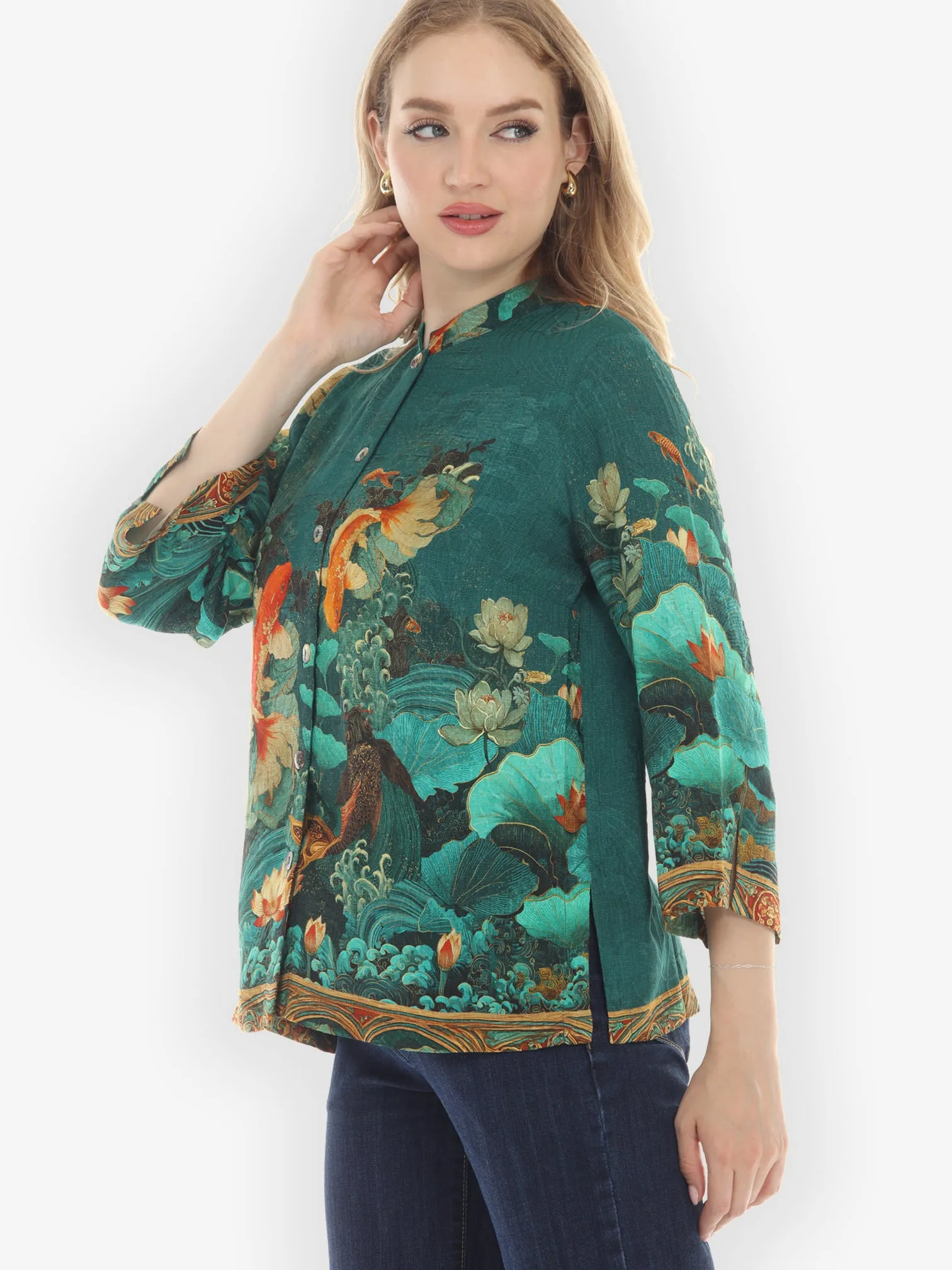 Koi Fish and Sea Wave Silk Blouse sold by Citron product image thumbnail 2