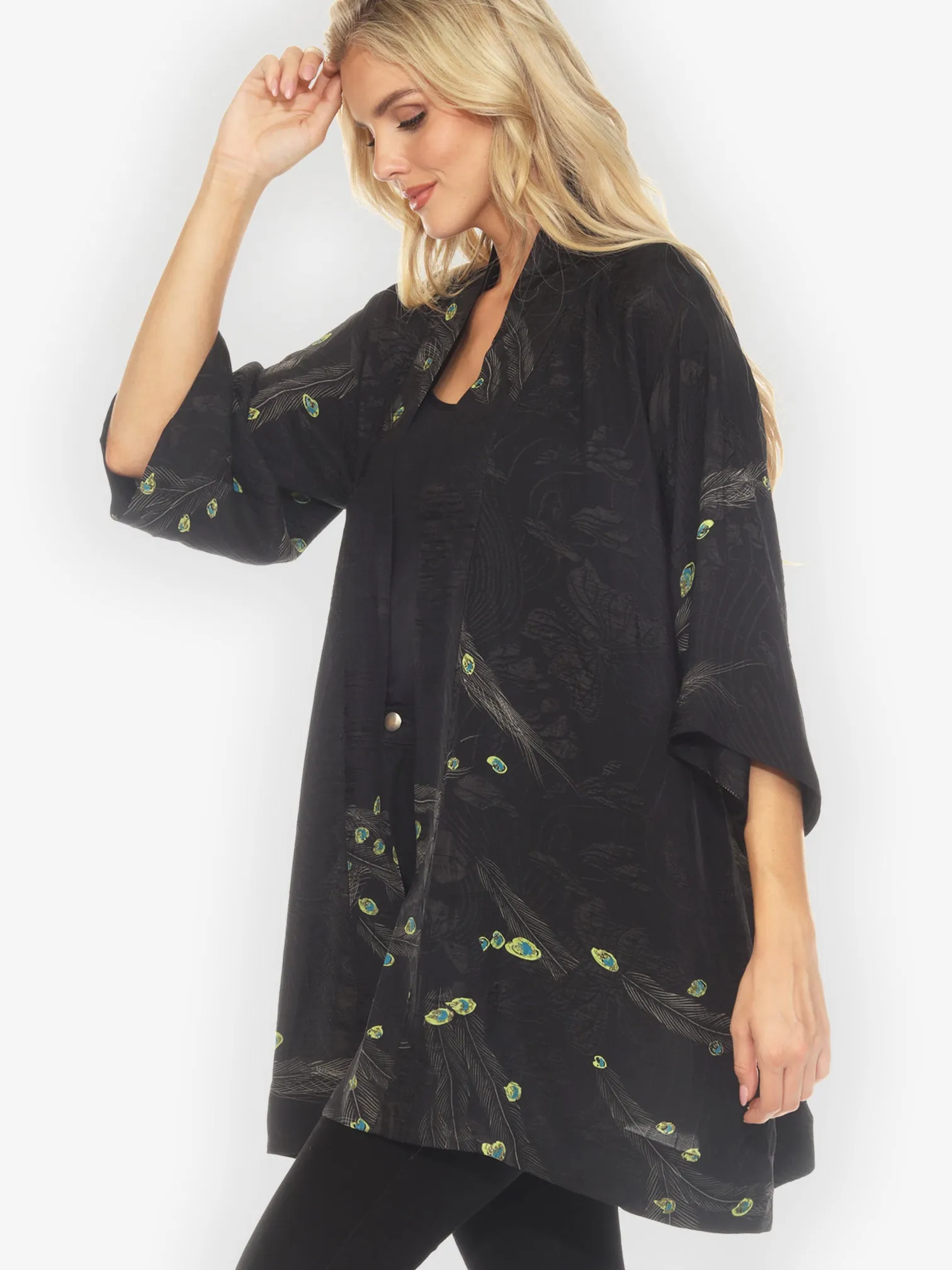 Peacock Floral Black Silk Kimono Jacket sold by Citron product image thumbnail 4