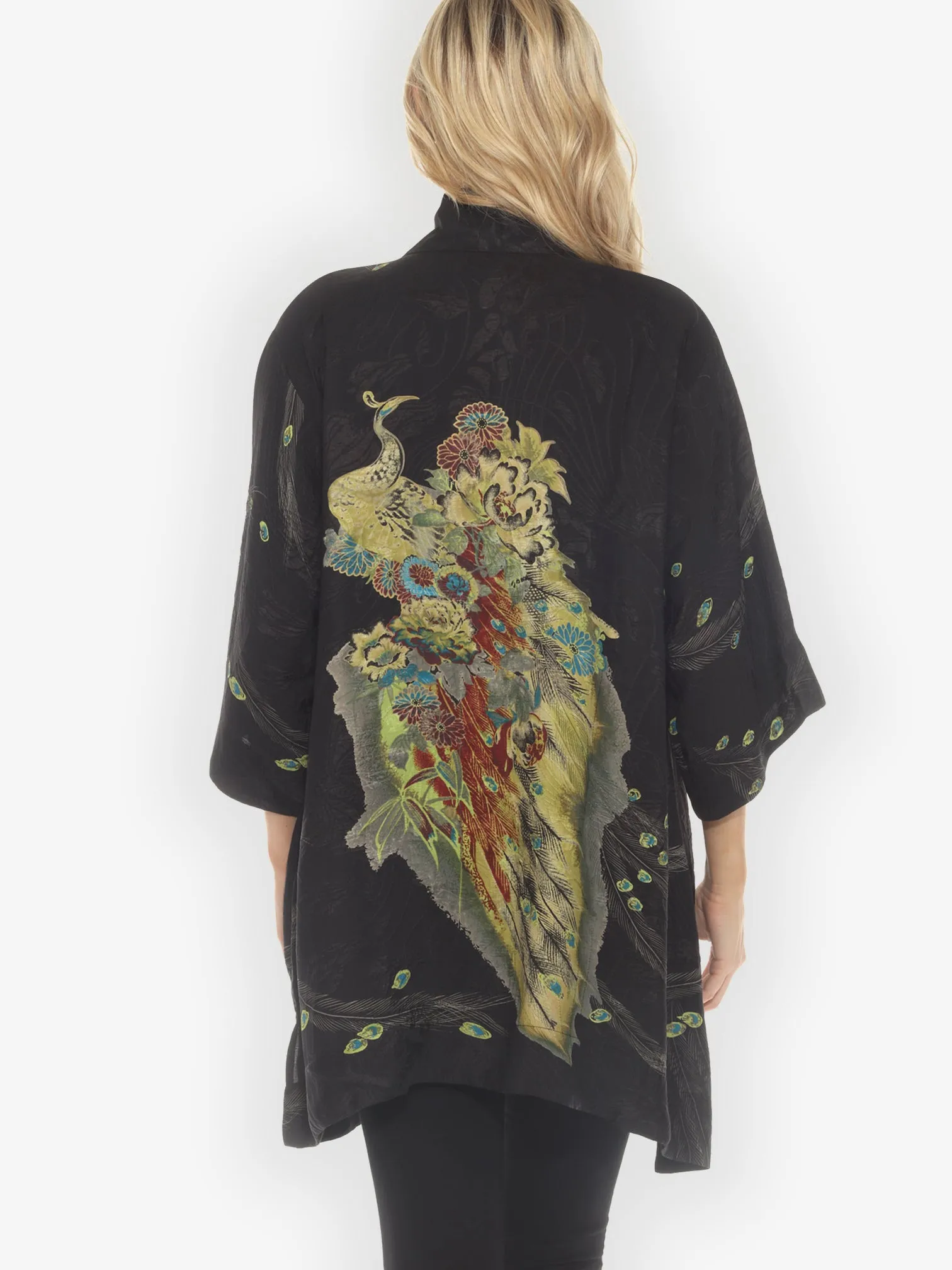Peacock Floral Black Silk Kimono Jacket sold by Citron product image thumbnail 5