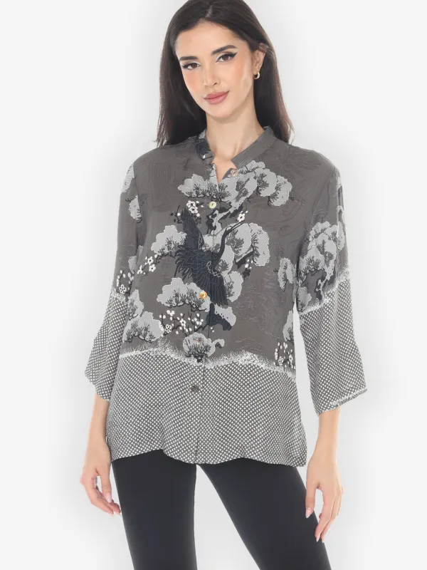 True Gray Shibori Silk Blouse - M sold by Citron