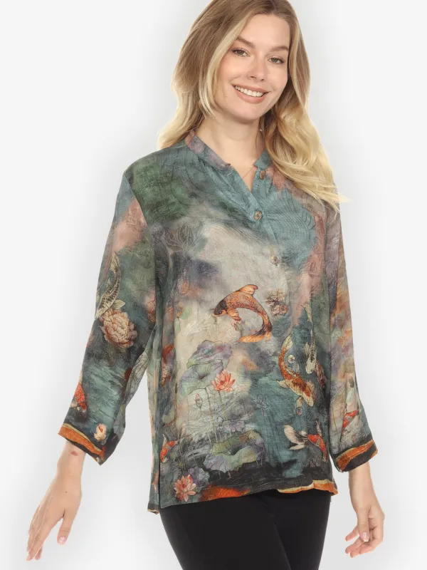 Watercolor Koi Silk Blouse sold by Citron