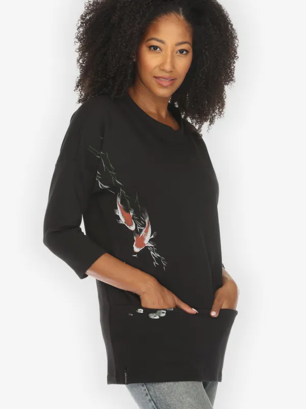 Koi Bamboo Leaf Print Cotton Pullover sold by Citron