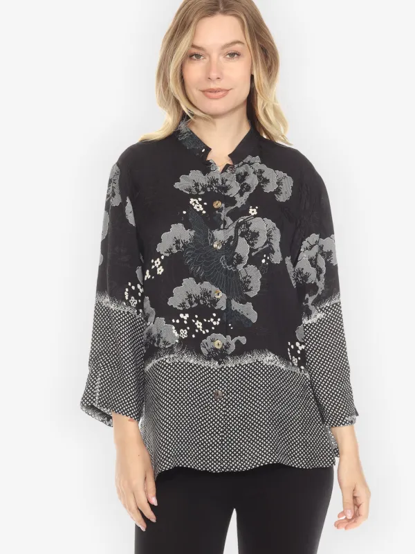 True Black Shibori Silk Blouse - M sold by Citron