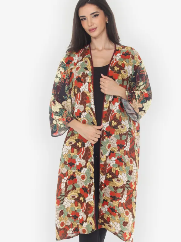Assorted Flower Blossom Silk Kimono Jacket - XL sold by Citron