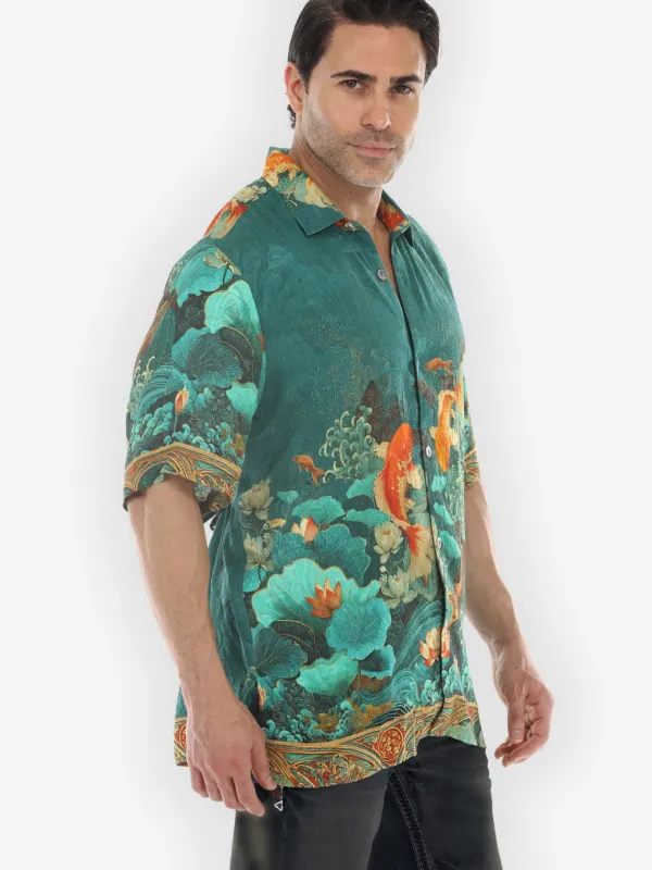 Koi Fish Sea Wave Men’s Silk Blend Shirt sold by Citron