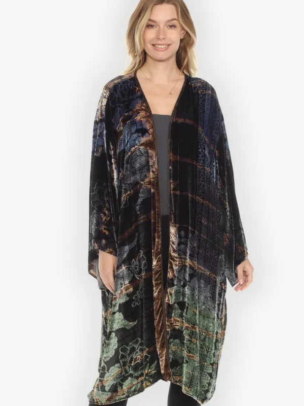 Peony Border Velvet Tie Dye Silk Kimono Jacket - 3X sold by Citron